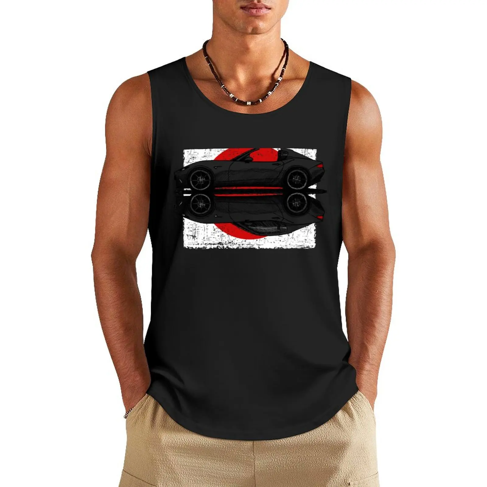 

My hand drawing of ND RF Japanese roadster sports car with flag background Tank Top sleeveless vest men Men's gym