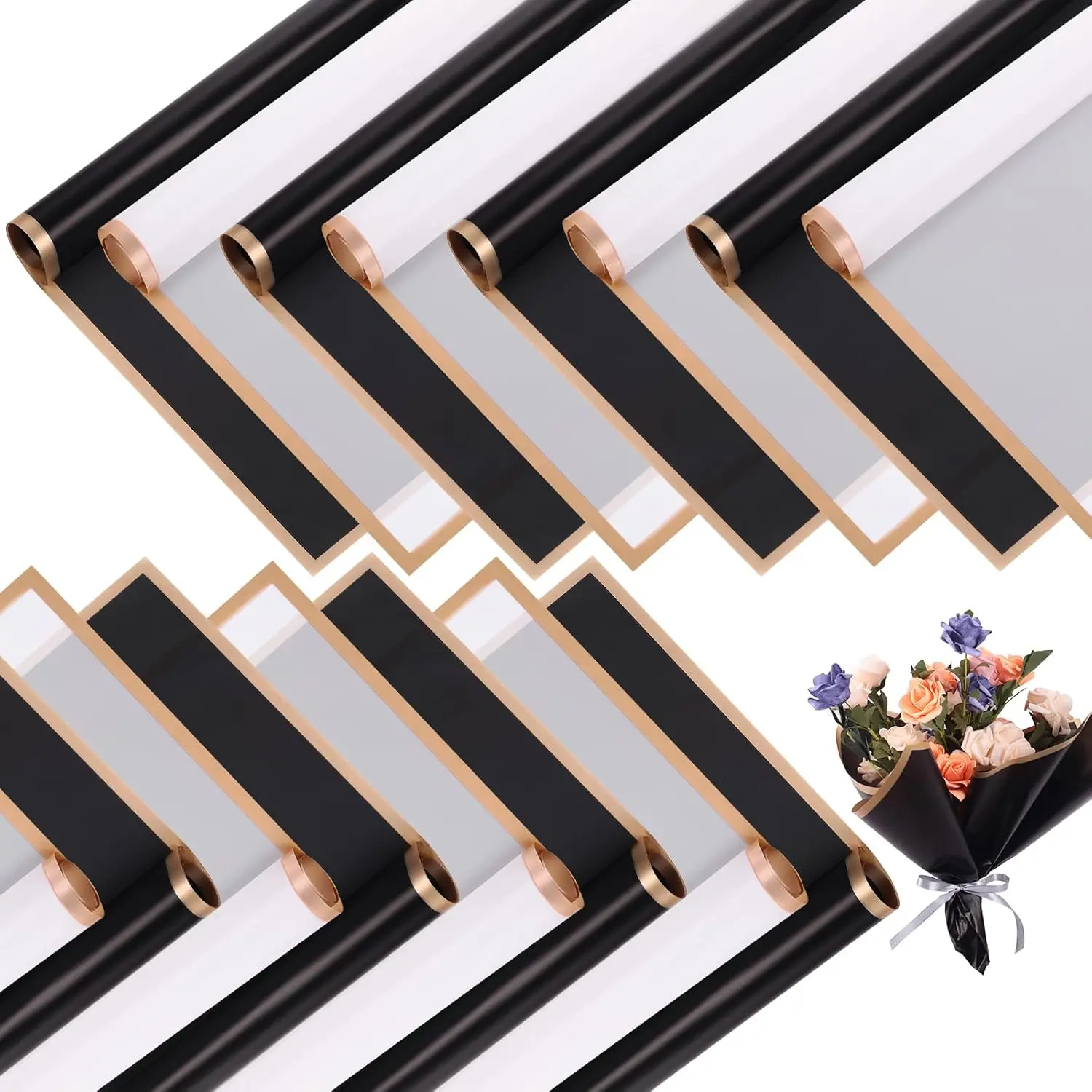 

40 Sheet Flower Wrapping Paper Flower Bouquet Wrapping Paper Sheets with Gold Edge for DIY Craft Gift Package Decoration Floral