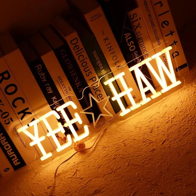 YEE HAW Star Neon Lights,Cowboy Gift,for Western Cowboy Party Decorations Wild West Party Additions,for Girl Or Boy Hippie Style