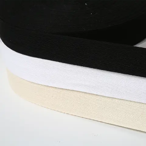 5Yd Cotton Woven Tape With Herringbone Pattern Edging Strip Black White Beige Twill Binding Ribbon Webbing Tape Sewing Supplies