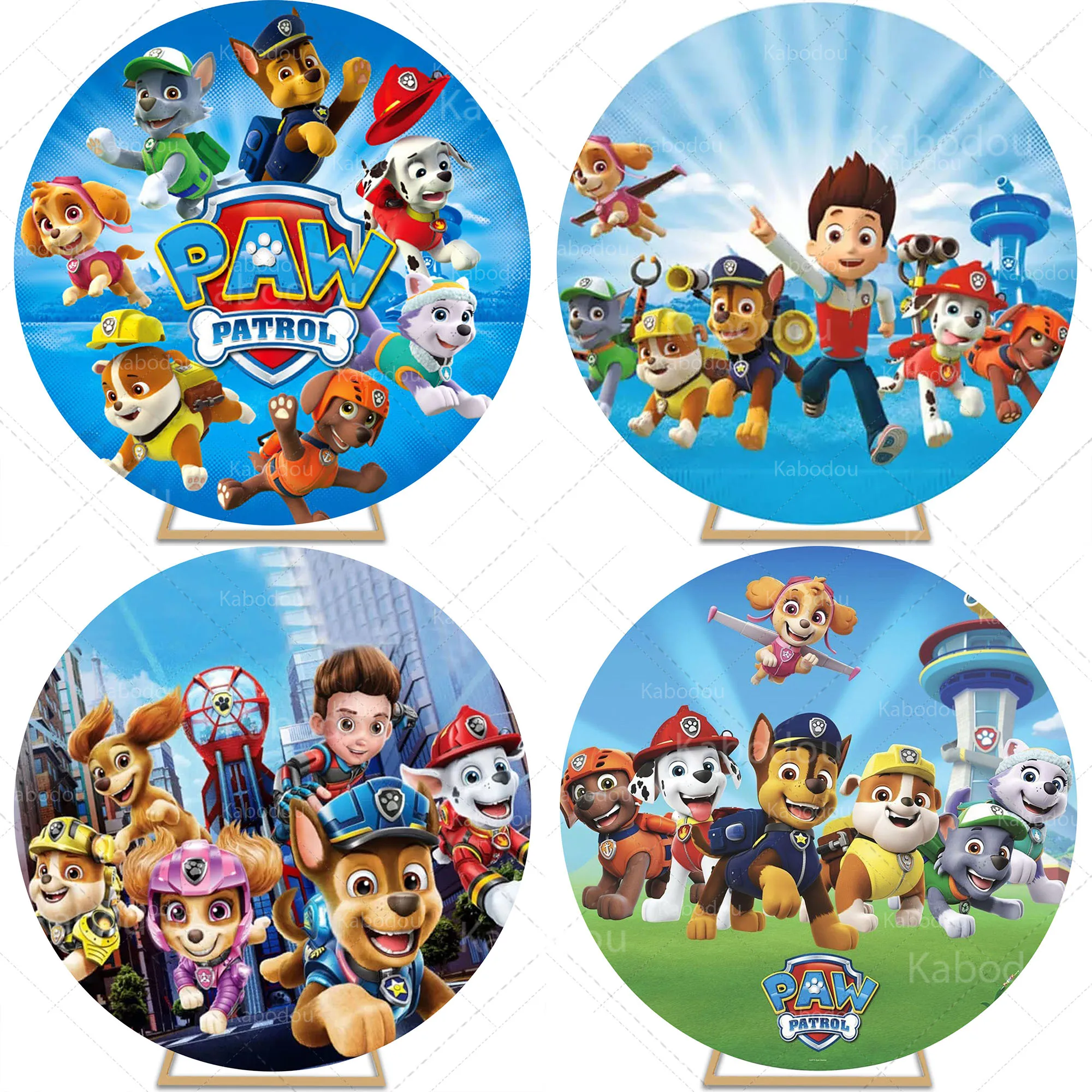 

Paw Patrols Round Backdrop Boys for Birthday Party Cartoon Dog Decoration Baby Shower Photography Background Circle Studio Prop