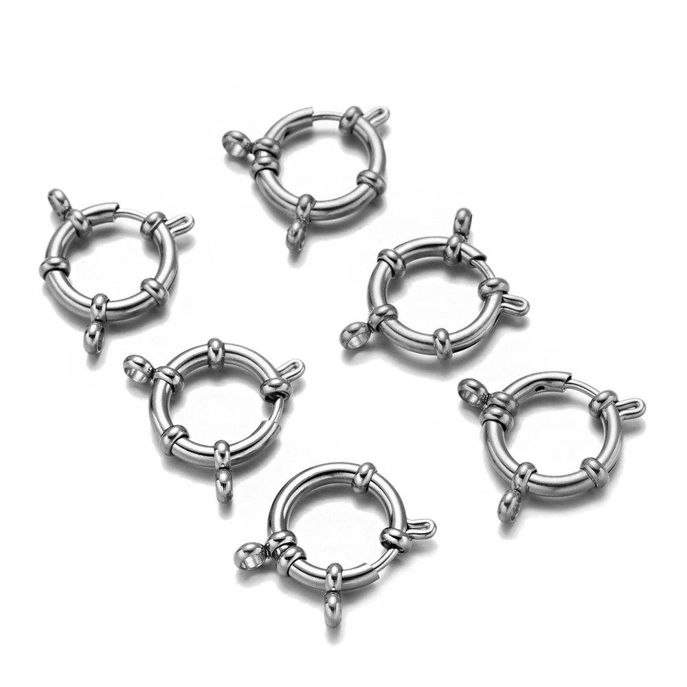 4pcs Stainless Steel Spring Clasps Round Closures with Jump Rings Connectors for DIY Necklace Bracelet Jewelry Making No Fade