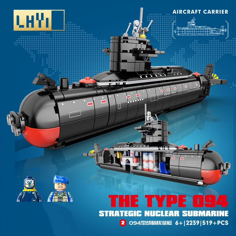 Military The Type 094 Strategic Nuclear Submarine Building Blocks Kit Classic Naval Vessels Ship War Boat Bricks Model Kids Toys