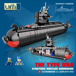 Militar O Tipo 094 Kit Estratégico Nuclear Submarino Building Blocks Clássico Navios Naval Navio Guerra Barco Tijolos Modelo Crianças Brinquedos