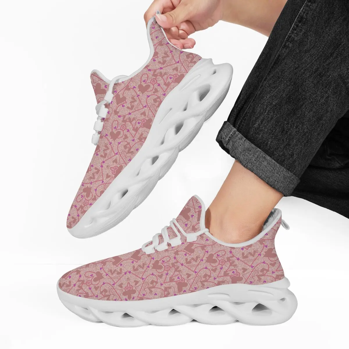 Tennis Shoes for Men Women's Pink Heart Arrow Pattern Fleece Lined Sneakers Breathable Men Running Shoes Zapatillas