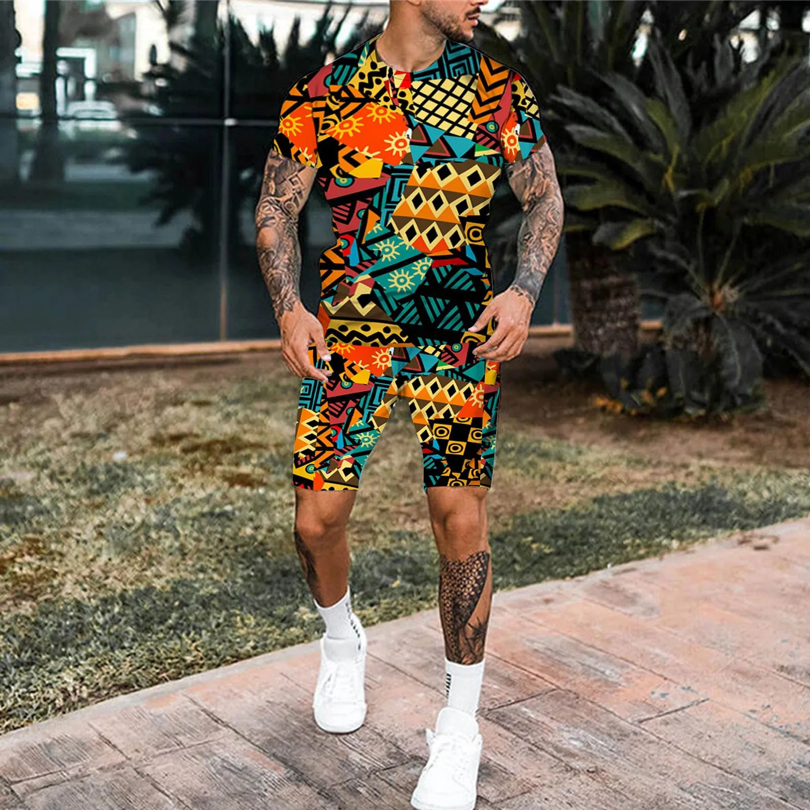 

Men's 3D Short Sleeve Suit Shorts Beach Tropical HawaiianSS Body Sports Shorts Suit Sports Suit Plus Loose Fashion Men's Shorts