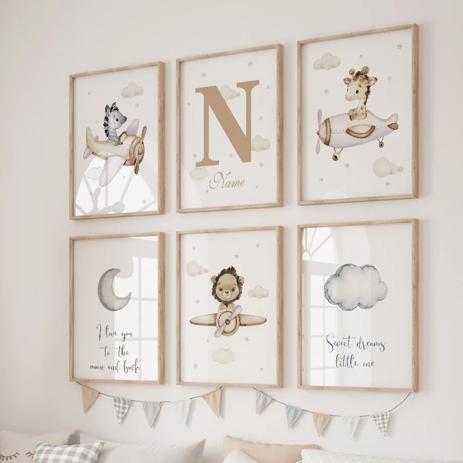 

Boho Lion Elephant Giraffe Zebra Aairplane Hot Air Balloon Posters Of Wall Art Canvas Prints Wall Pictures Baby Kids Room Decor