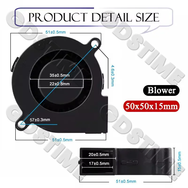 2 SZTUK Gdstime 5015 50mm DC 24V 12V 5V 2Pin Łożysko kulkowe / tuleja Bezszczotkowy wentylator turbiny chłodzącej 50mm x 15mm Dmuchawa Wentylator chłodnicy