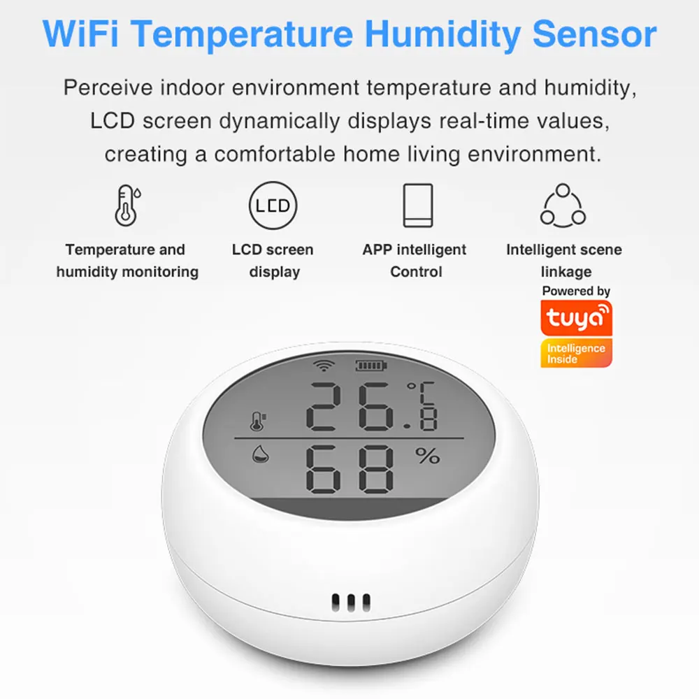 Tuya WIFI Temperature Humidity Sensor Indoor Hygrometer Thermometer Detector Smart Life Remote Control Support Alexa Google Home