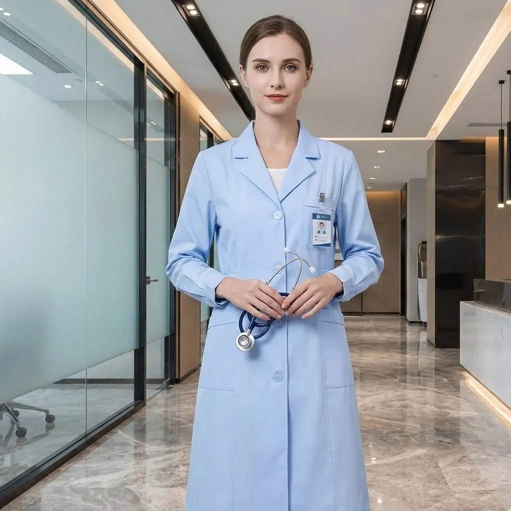 

Dental Hygienist & Scientist Workwear: Women’s Blue Long Sleeve Knee-Length Lab Coat