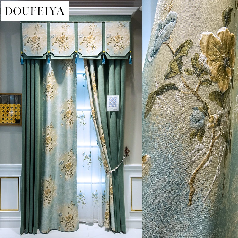 

Custom Size European Style Luxury Embroidery Embroidery Shading Curtains for Living Dining Room Bedroom White Tulle Decor Modern