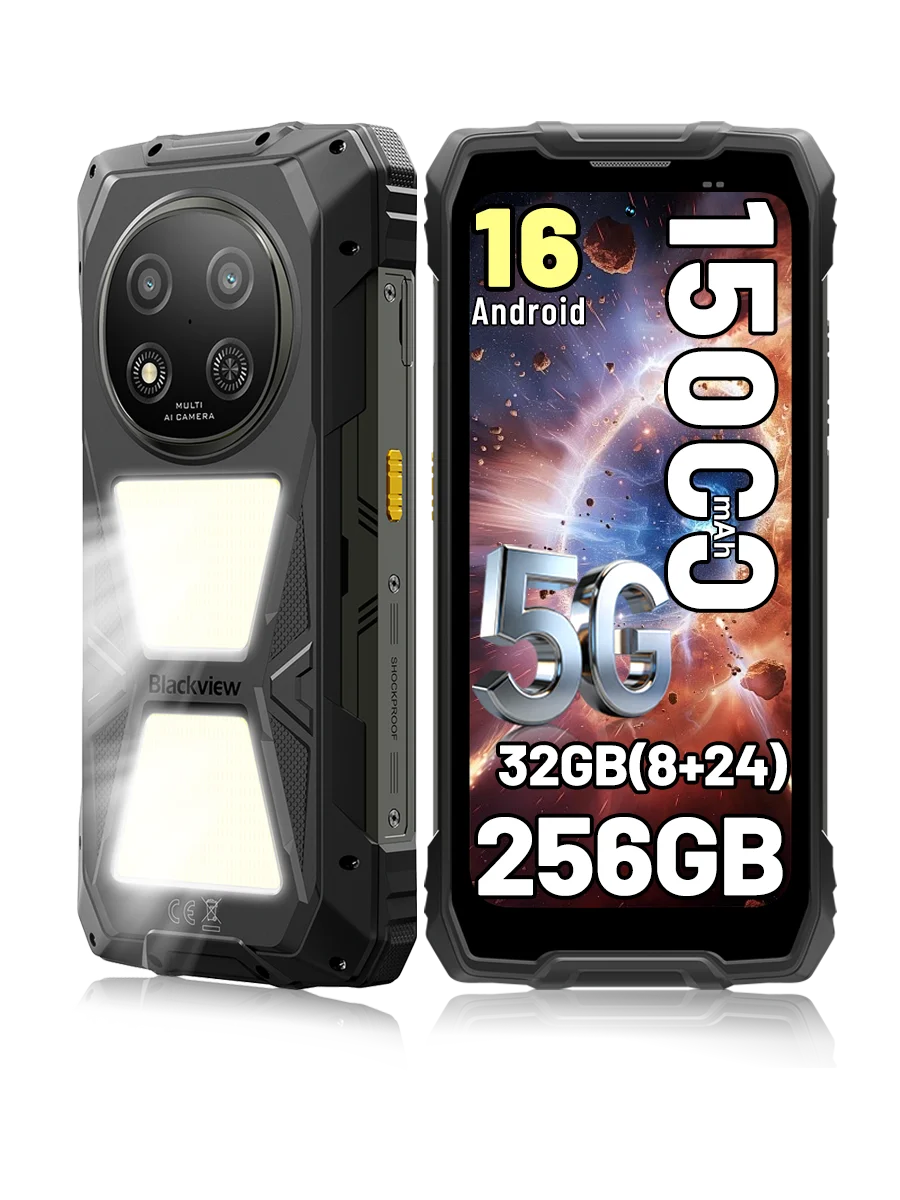 [Versand aus Polen] [Ohne EU-Ladegerät] Robustes Smartphone Blackview ROCK 2 Pro, 8GB+256GB, 6,67 Zoll IPS-Display, Android 16, 15000mAh Akku, 33W Laden, 5G