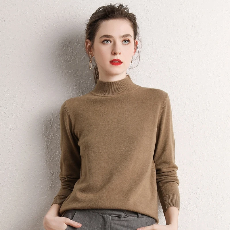 Autumn Winter Women Sweater Casual Warm Bottoming Shirts Half High Collar Basic Knitwear Long Sleeve Pullovers Korean Jumper