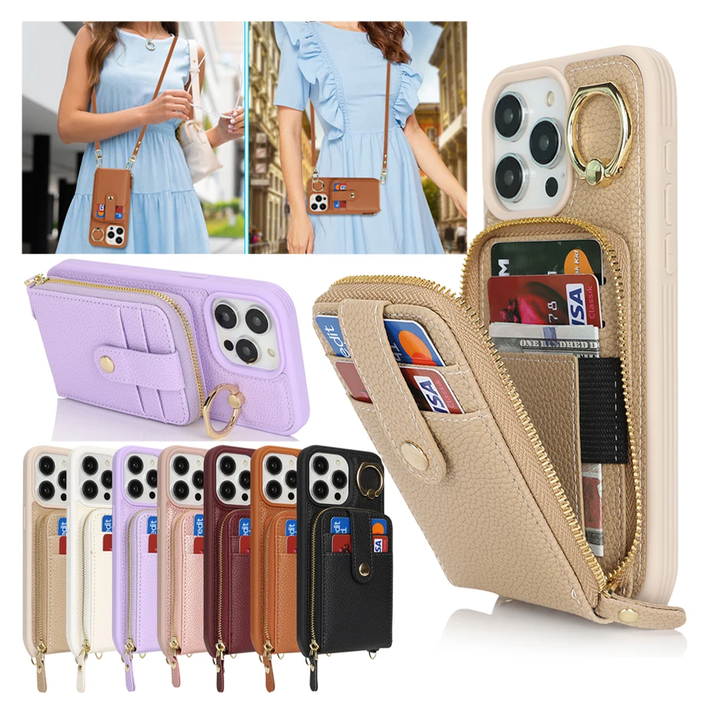 

Кожаный чехол-кошелек через плечо для iphone 16, Proomax 15 Plus, 14, 13, 12, 11, чехол для телефона, сумка для карт, бампер, подставка, кольцо с пряжкой