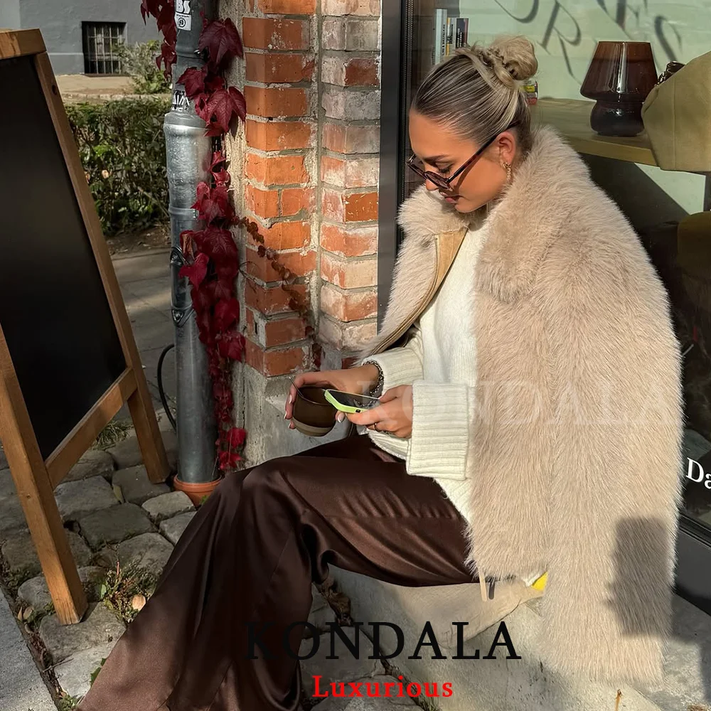 

KONDALA повседневные куртки на молнии из искусственного меха с длинным рукавом, свободные винтажные пальто с отложным воротником, мода 2025 года, осень-зима, плотная верхняя одежда