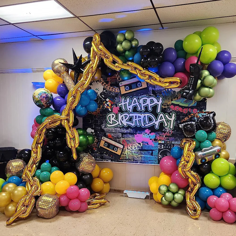 10/24/40 Pcs Gold Chain Balloon 16\'\' Foil 80s 90s Balloon Hip Hop Party Decor Jumbo Chain Link Balloon for Hip Hop Retro Themed
