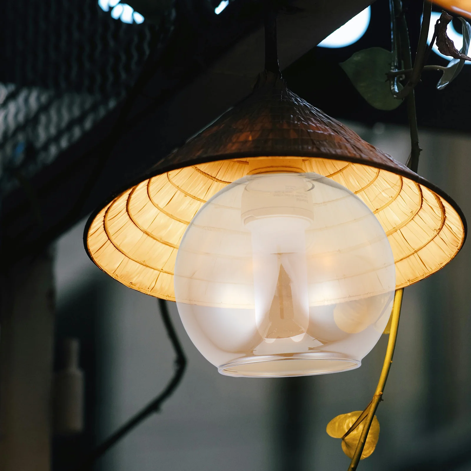 استبدال غطاء المصباح الزجاجي الكهرماني - تصميم كبير مستدير وشفاف على شكل كرة دخان لإضاءة القلادة والجدار - حديث #6