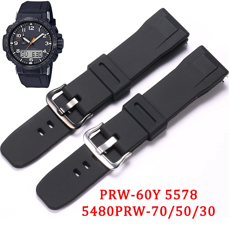 Rubber Strap For Casio PRW-60Y 5578/5480 PRW-70/50/30 Men Sport Waterproof Watch Accessories Replacement Watchband 23mm