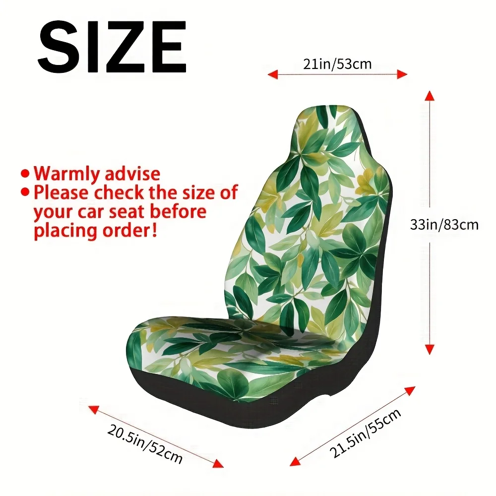 2pcs, Fresh Green Botanical Print Car Seat Covers, Decorative And Stylish Coversor, Easy To Install And Washable, Adds Characte