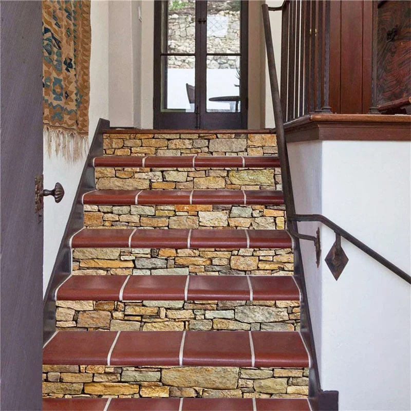 ABYN-4X 3D Stair Sticker Murals Wall Decal-Vintage Landscape Staircase Sticker Mural Tile Step Stair Risers Sticker Removable