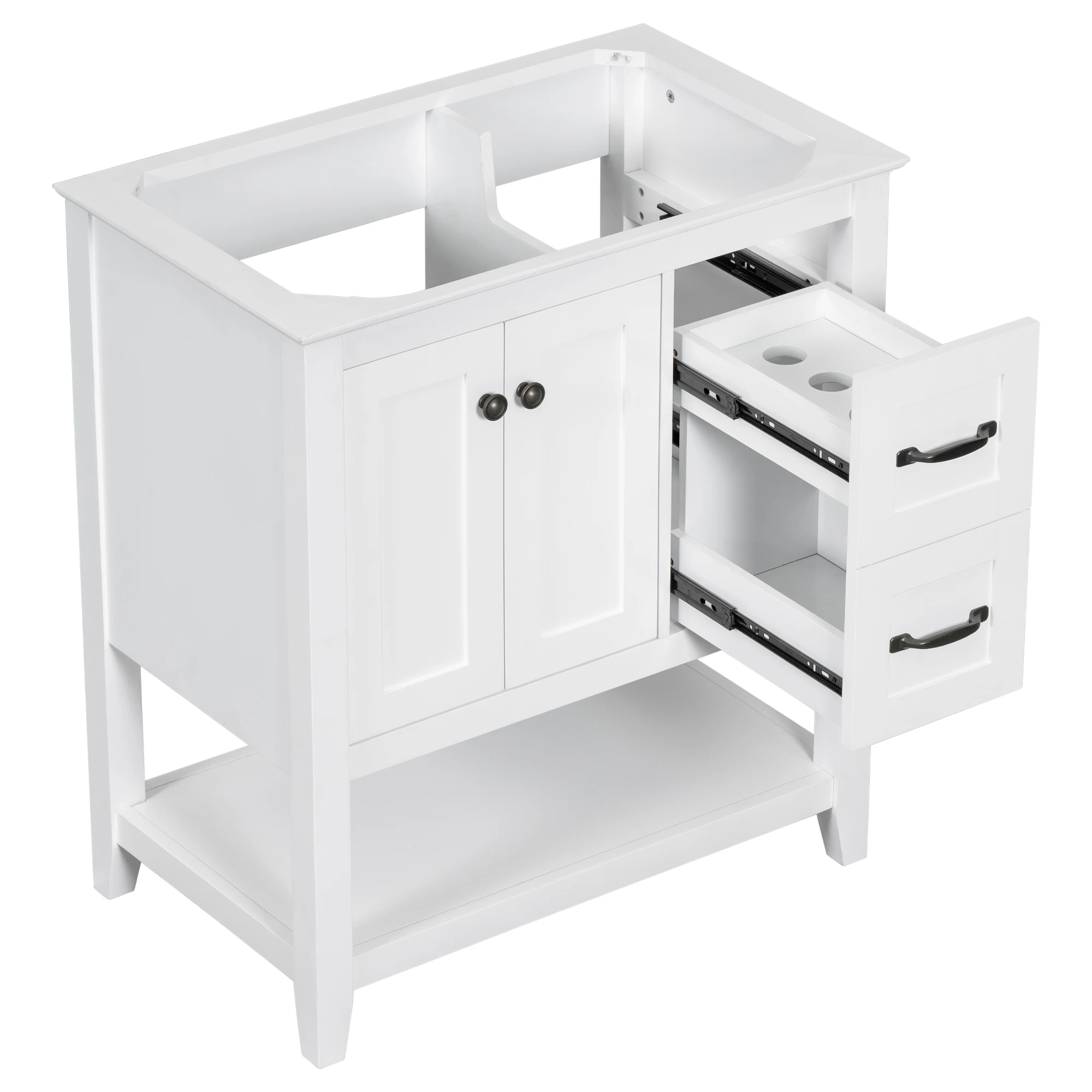 30-Inch Bathroom Vanity in Solid Wood and MDF, No Countertop, Cabinet Base Only, with Multi-Purpose Drawers, White