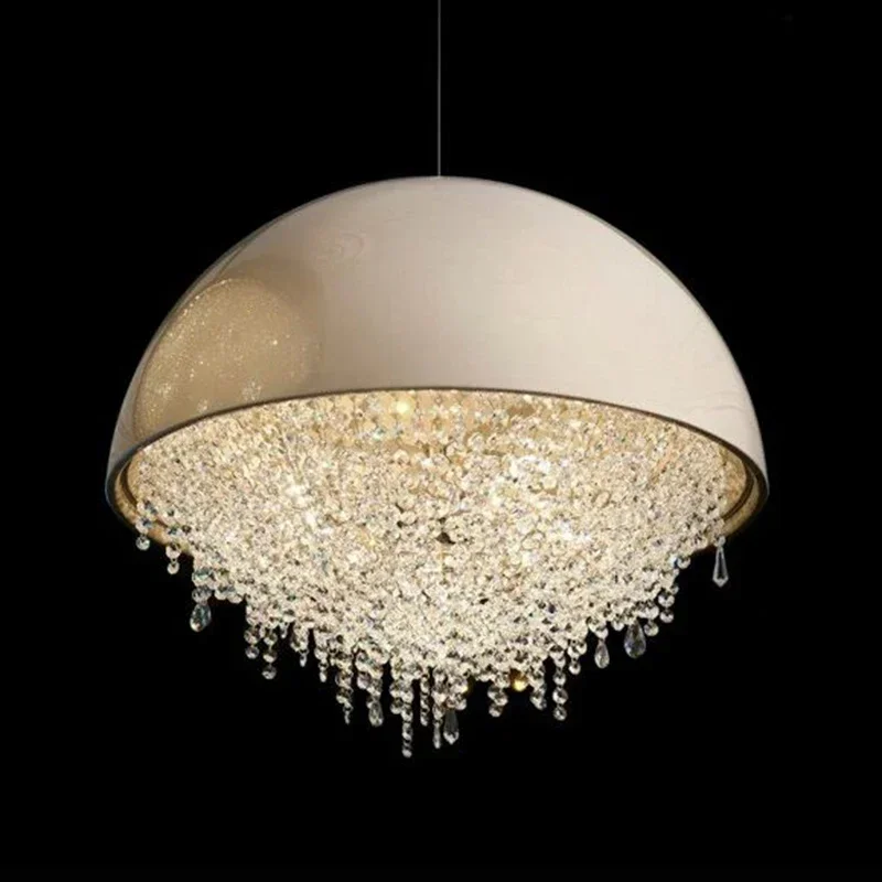 Milan Designer Luxury Crystal Chandelier White Black Led Round  Lighting for Villa Living Room Dining  G9 Bulb