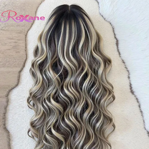 

1b27 Черный парик с золотистыми прядями, волнистый, из натуральных человеческих волос, 13x4 HD кружевной фронтальный парик, 200% плотность, цветной парик из натуральных человеческих волос, бразильский