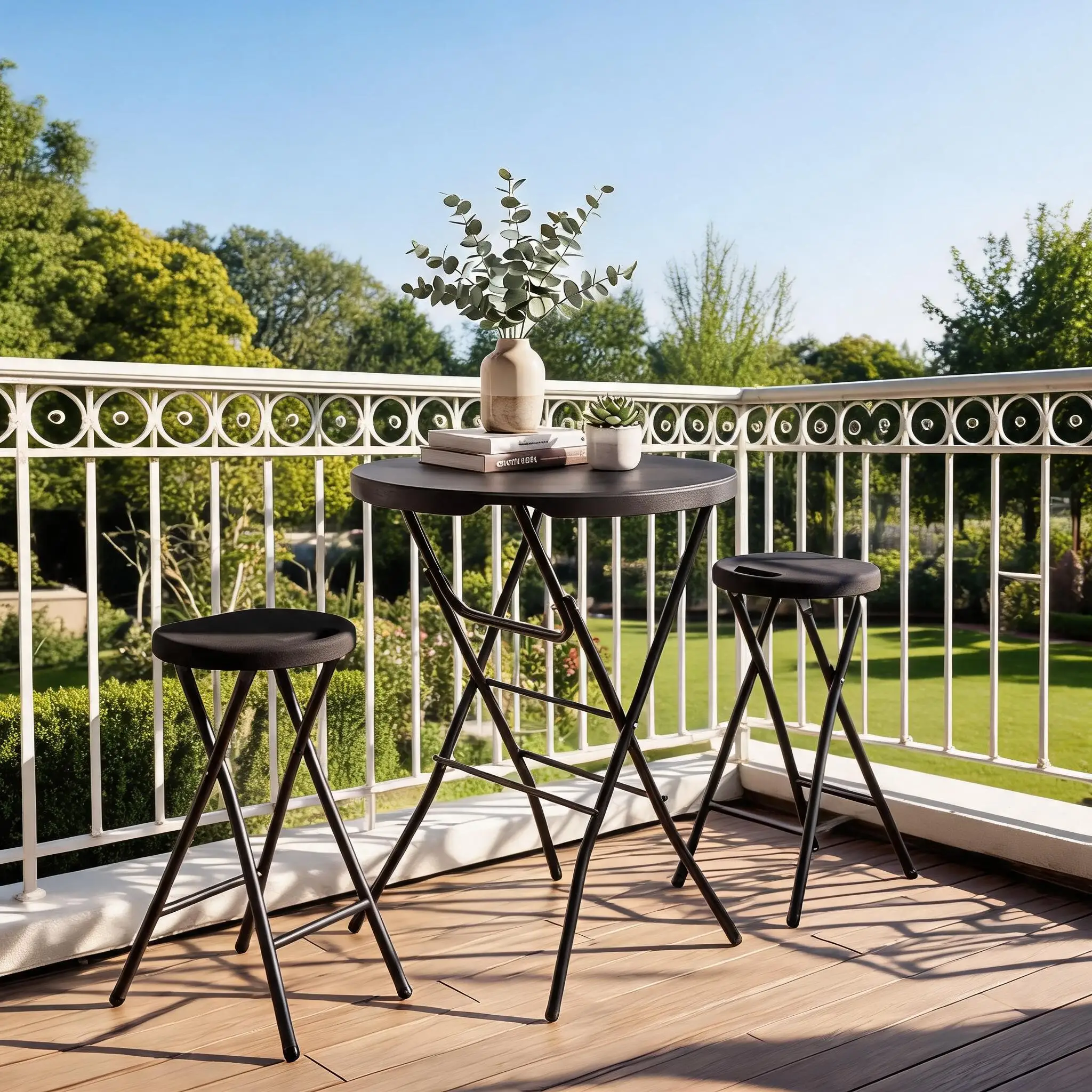 Tavolo pieghevole stabile in HDPE – Tavolino da bistrot rotondo con struttura in metallo, chiusura di sicurezza, resistente alle intemperie e portatile – Perfetto per giardino, terrazza, interni ed