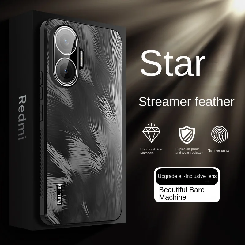 For POCO F7  Electroplated Starry Sky Feather Texture Lens All-in-One Drop Anti-Fingerprint Phone Case