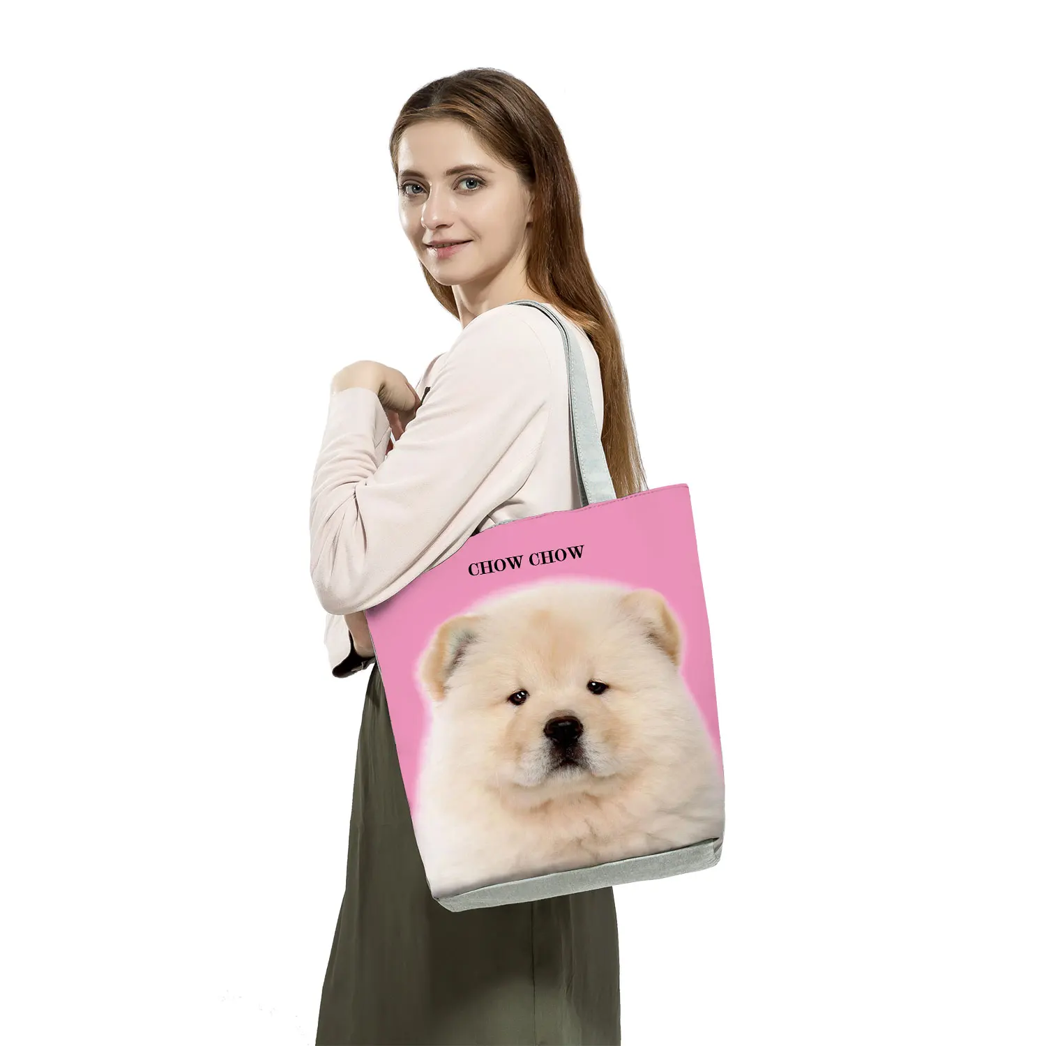 Cute Chow Chow Printed Shopping Bags Casual Women Handbags Large Capacity Foldable Shoulder Bags Dog Graphic Totes Dropshipping