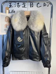 Real Leather Jacekts Natural Sheep Leather Coats Female Big Real Fox Fur Collar Cotton Coats Real Leather Jackets wy1846