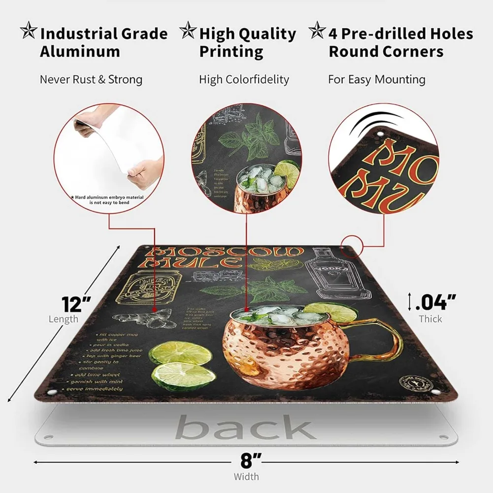 مضحك خمر علامات معدنية موسكو البغل السبورة كوكتيل المشارك-قصدير تسجيل ملصق للمنزل غرفة المرآب مكتب ديكور