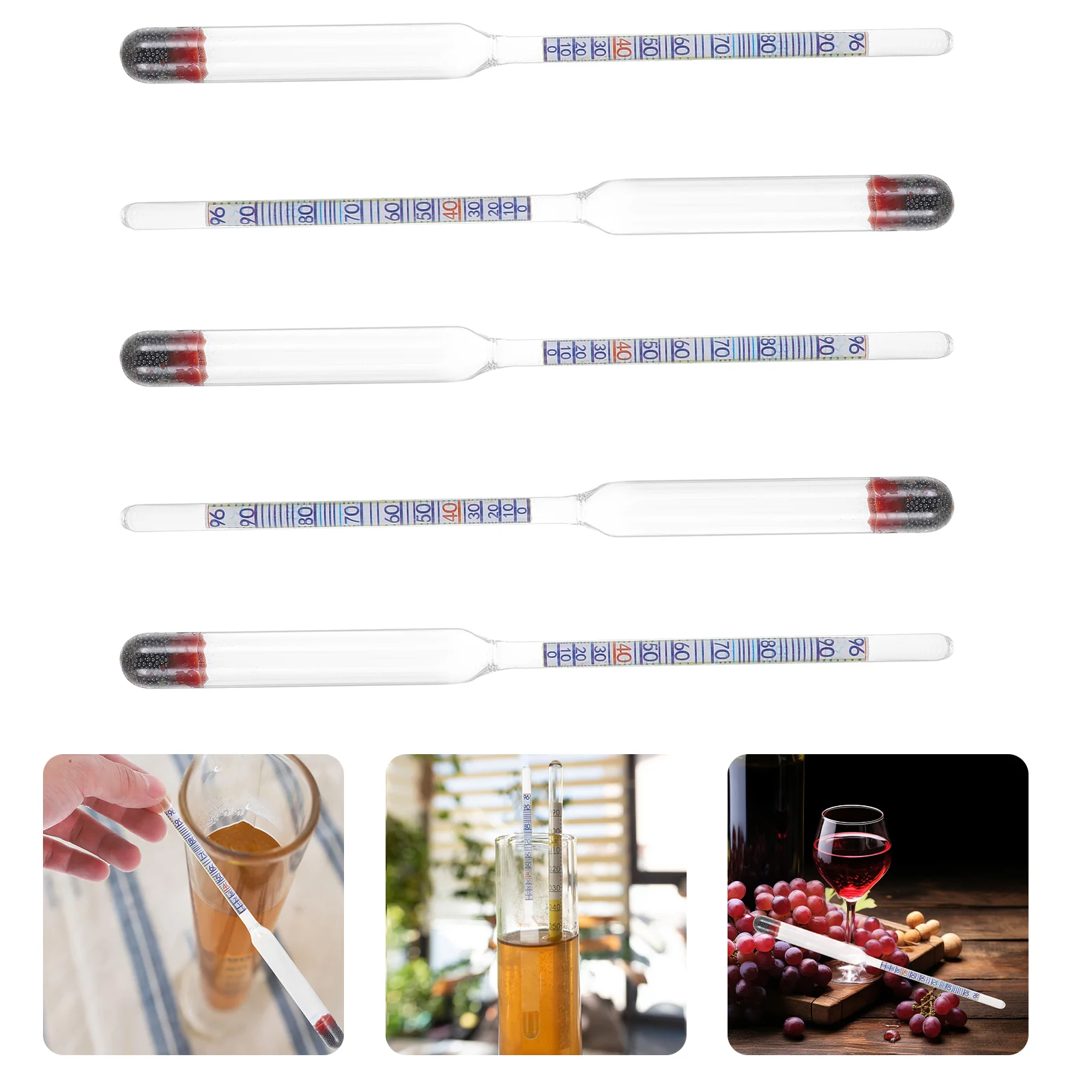 5 Pcs Alcohol Meter Hydrometer for Measure Sugar Tester Making Triple Scale Supplies