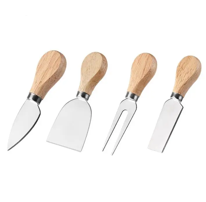 

4pcs/set Stainless Steel Cheese Knife Set Wood Handle Butter Cutter Pizza Fork Shovel Knives Set Reusable Household Tool ni503