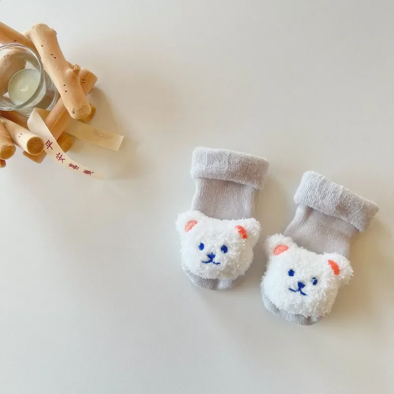 Warm Baby Sock Fashion Kawaii Cartoon Doll Bear Terry Loop Calf Sock for Toddler Boy Girl Atutumn Winter Kid Non-slip Floor Sock