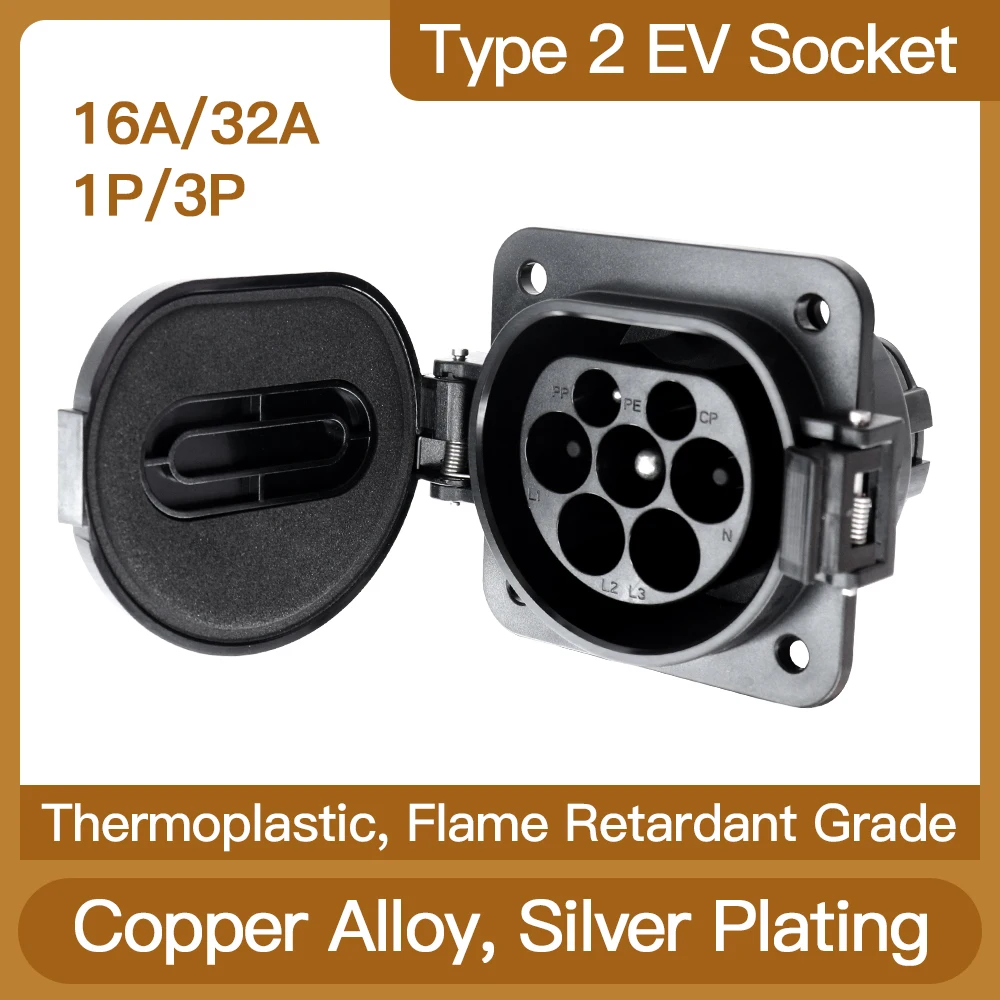 EVSE IEC62196 Type 2 Ev Type2 Socket With Cable European Standard 16A/32A Electric Car Charging Socket EV Car Side Socket