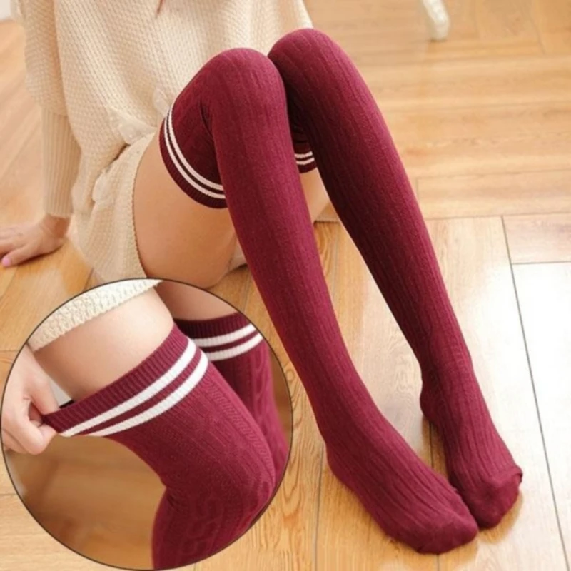 Women's Knit Cotton Stockings Female Thigh High Over The Knee Sock Long Cotton Stocking Girls Warm Knee Socks Clothing Accessory