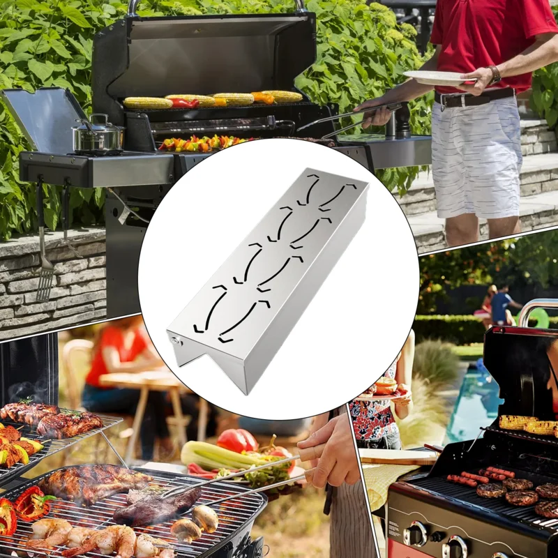 Caja ahumadora para parrilla, caja ahumadora para barbacoa al aire libre, accesorios para asar de acero inoxidable con tapa de bisagra práctica, ahumador de barbacoa de Gas