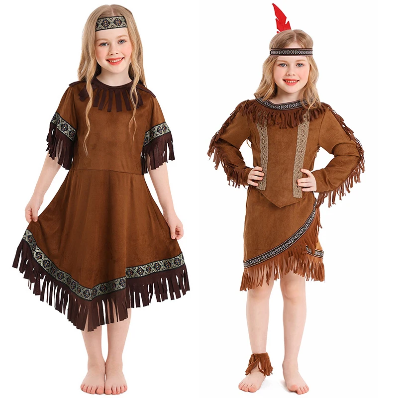 Umorden Kids Native Indian Princess Huntress Costume for Girls Child Indian Prince Hunter Costumes for Boys Halloween Dress Up