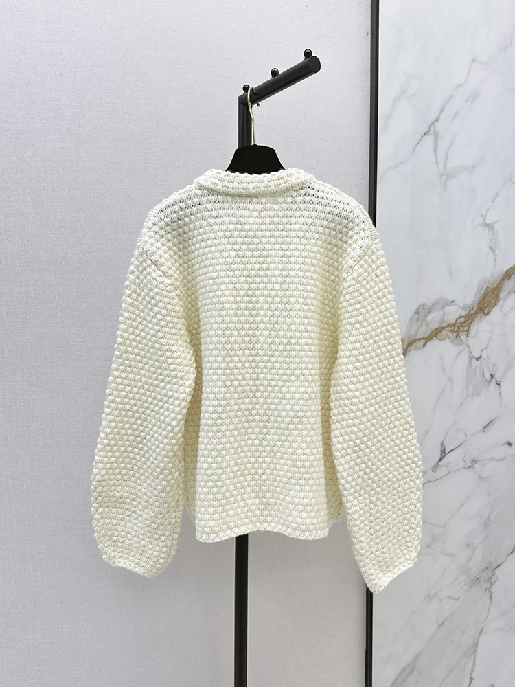 Spring Autumn Fashion Beige Casual Three-dimensional Knitting Cardigan Women's O-Neck Single Breasted Simplicity Versatile Coat