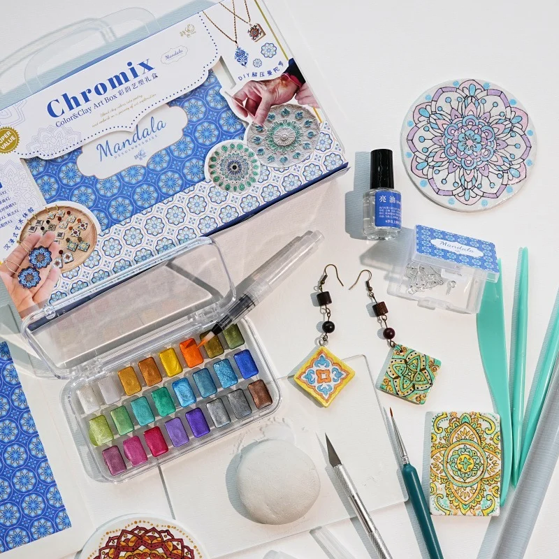 

Chromix Mandala DIY Art Therapy Kit — креативный набор для изготовления ювелирных изделий из глины с формами, инструментами, клеем и аксессуарами для снятия стресса