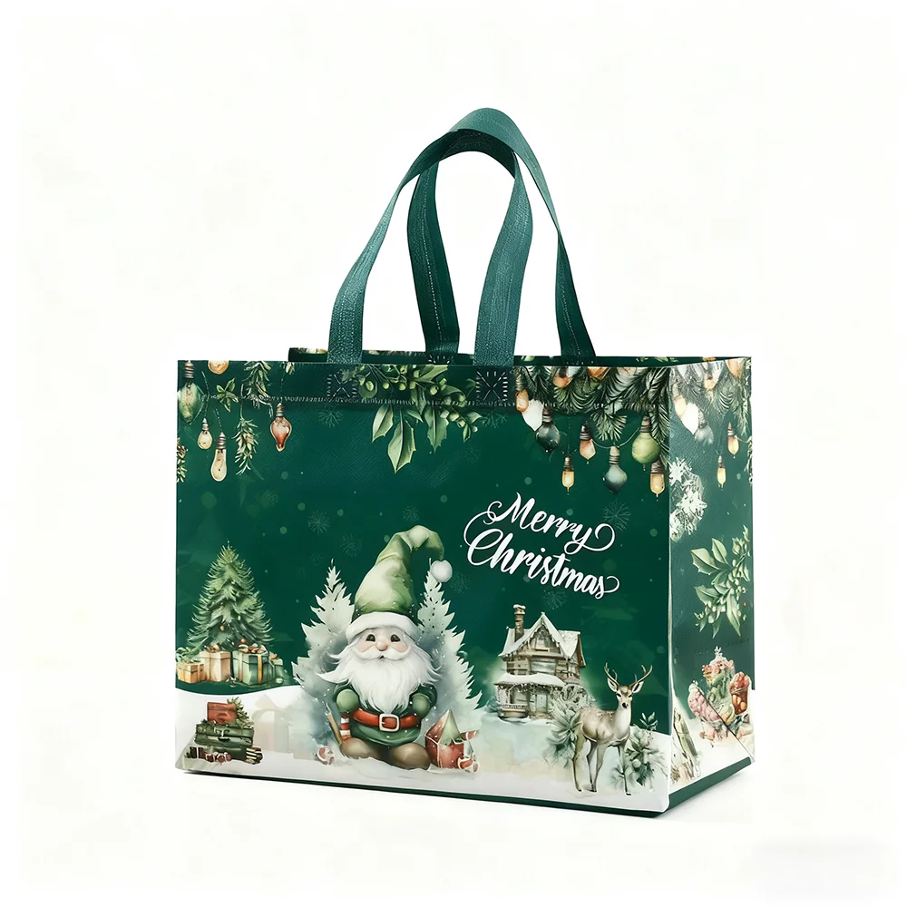 

Нетканая рождественская сумка, утолщенная водонепроницаемая сумка-тоут с принтом Санта-Снежинки, рождественская новогодняя сумка для упаковки подарков и конфет