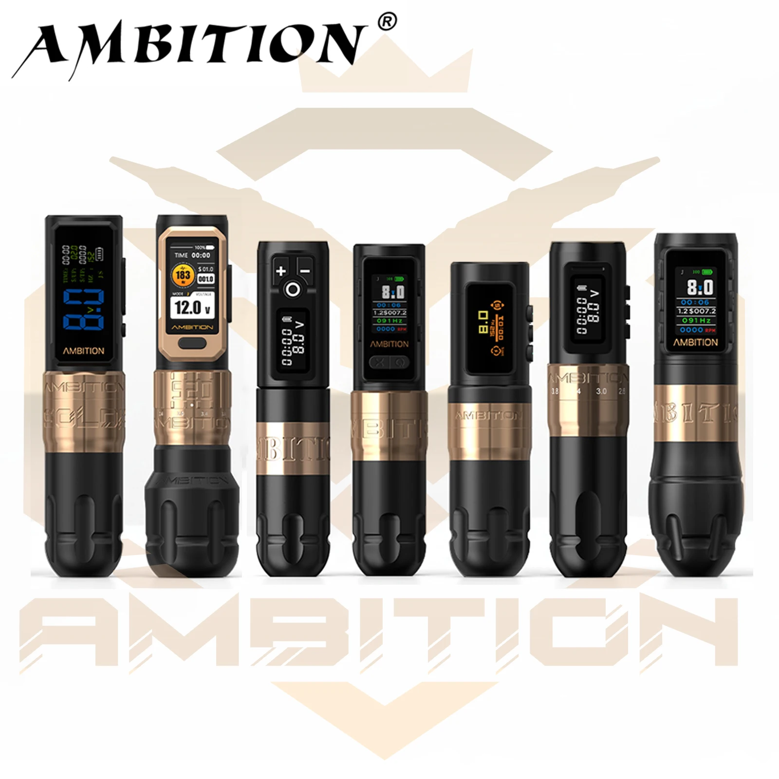 Machine à tatouer sans fil Ambition Soldier Gold Series, stylo à entraînement direct, tige droite réglable, couple élevé, batterie, stylo rotatif