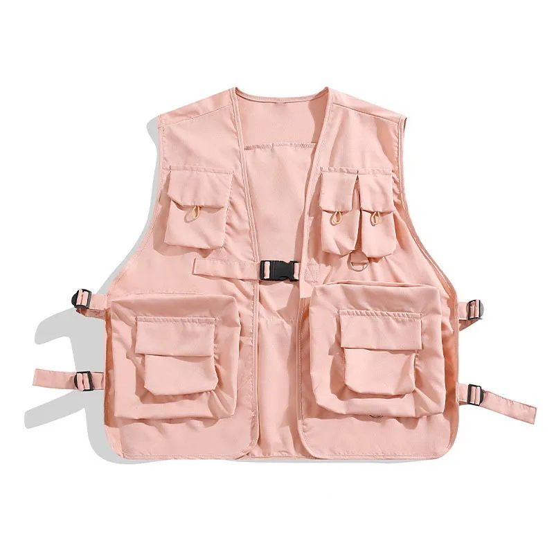 Japanese Summer Men's 2024 New Patchwork V-neck Pocket Fashion Solid Color Minimalist Casual All-match Sleeveless Vest Jacket