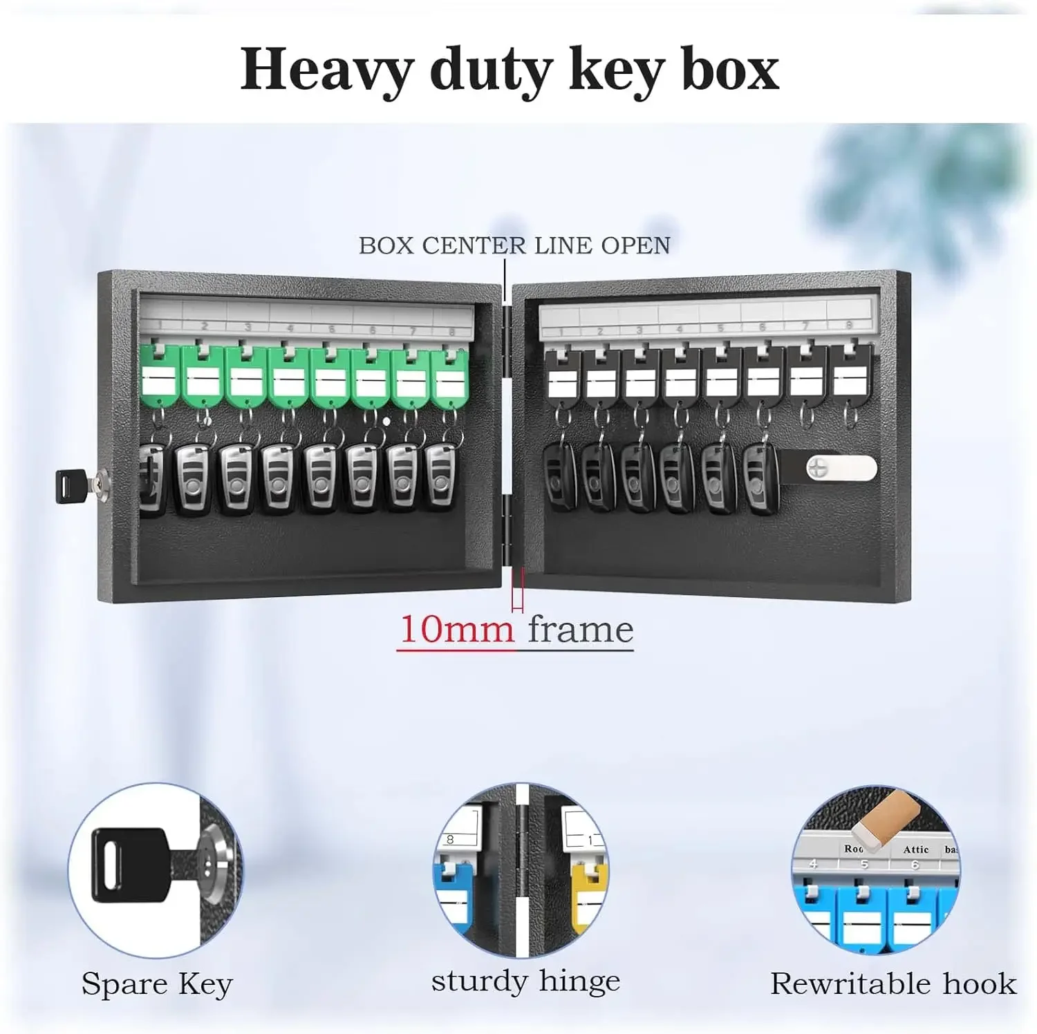 Imagem -02 - Wehere-wall Mounted Chave Cofre Rolo Mecânica Senha Lock Armário Chave Combinação Lock e 16 Etiquetas Chave 16 Chaves