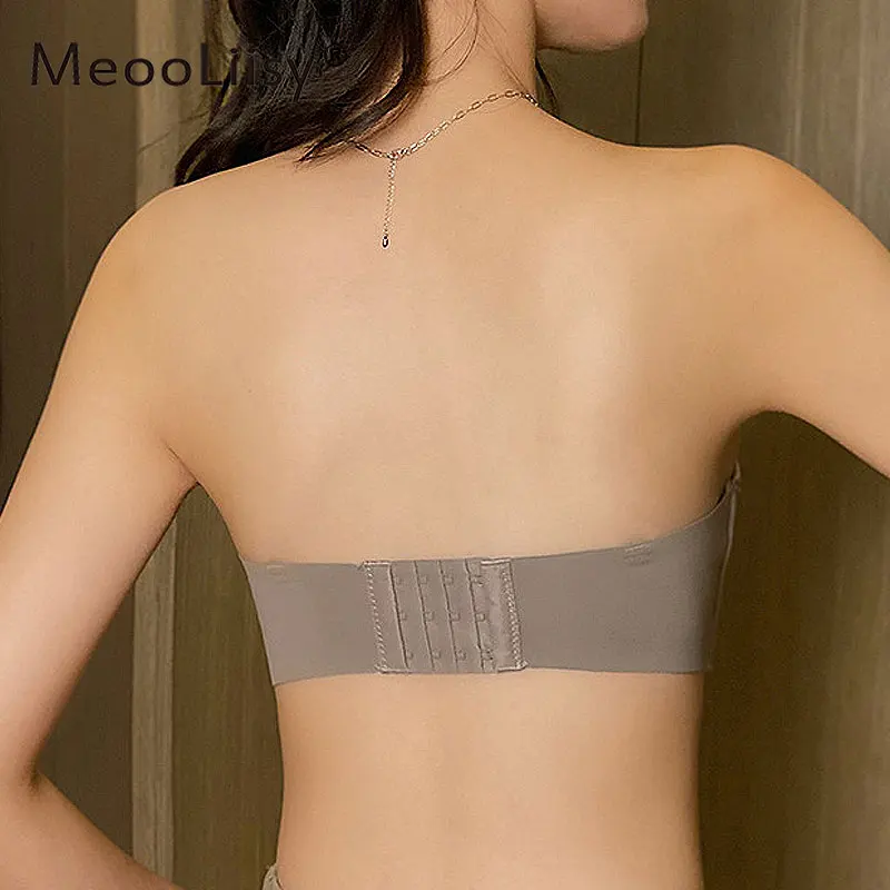 MeooLiisy Tube Top Strapless Lingerie for Women Front Buckle Beautiful Back Push Up Bras Non-slip Invisible Underwear