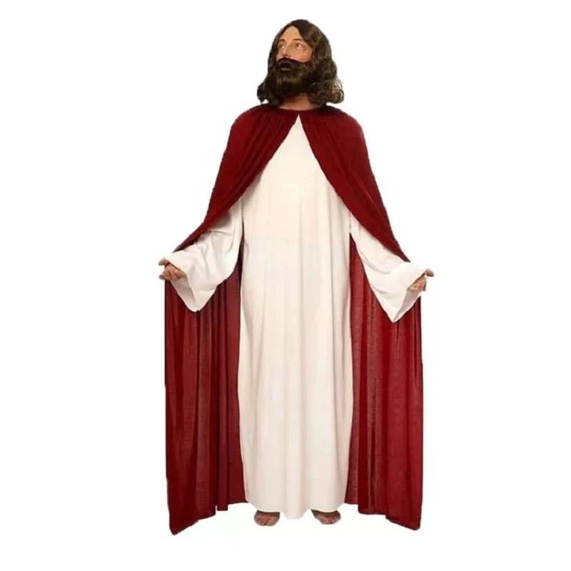 Disfraz de Cosplay de Jesús para hombres adultos, traje blanco largo, vestido de fantasía, juego de rol, fiesta, Halloween