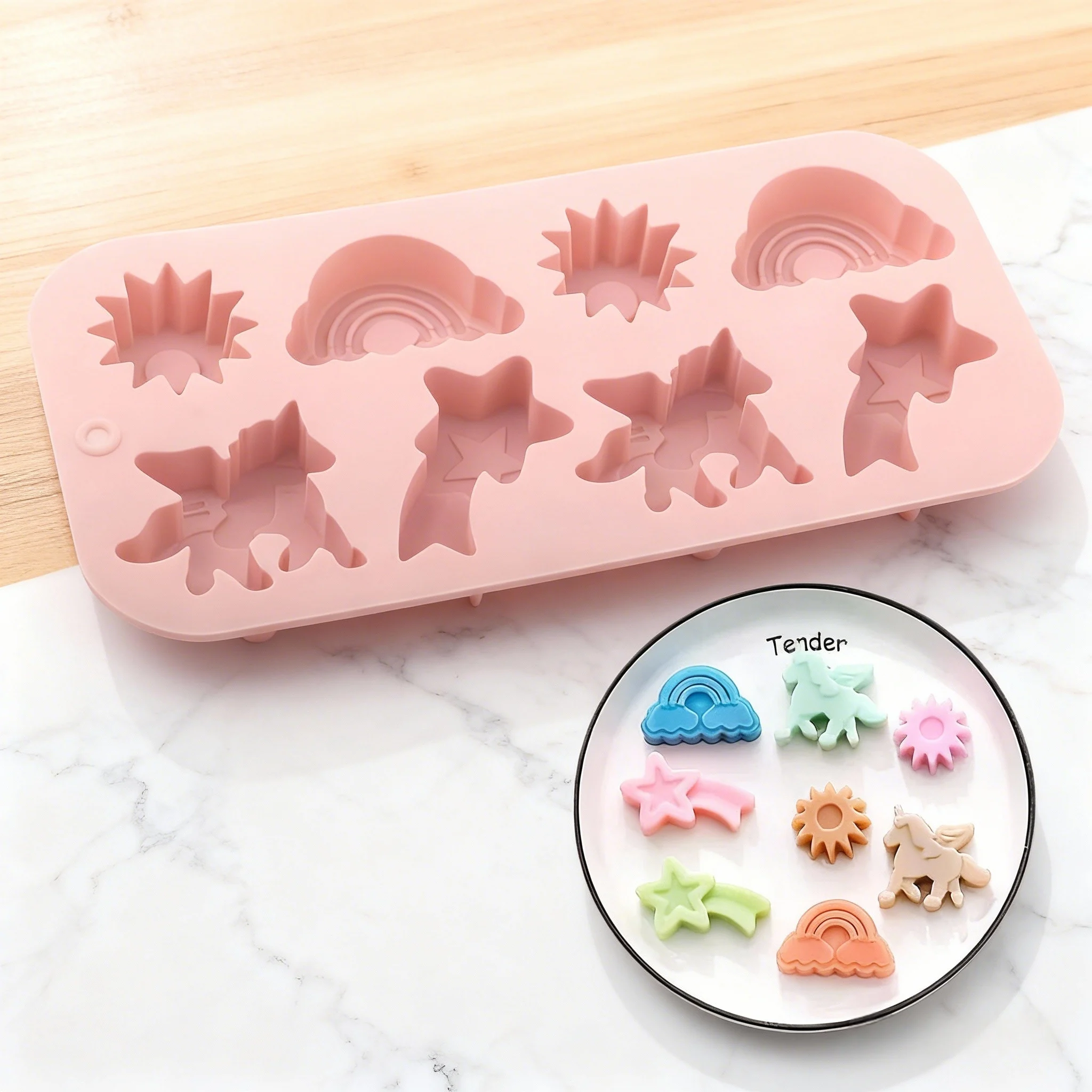 8-Cell Rainbow Unicorn Star Design Silicone Chocolate Mould Candy Tools Mousse Cake Mold Dessert Bakeware Kitchen Baking Tools
