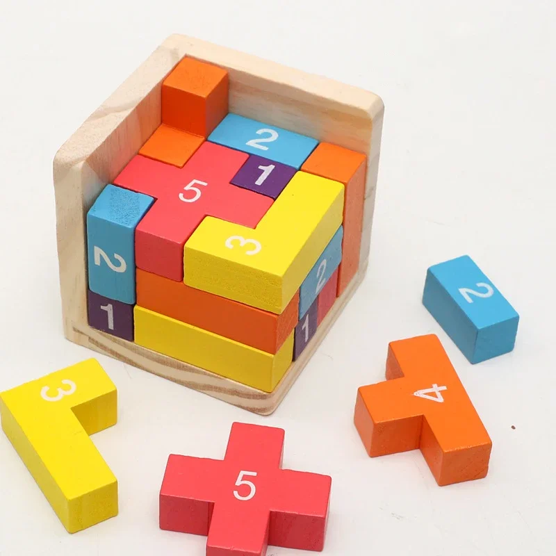 Colorful Wooden Blocks Puzzles,Classic Luban Lock Cube 3D Puzzle Toys, Intellectual Game for children and adults