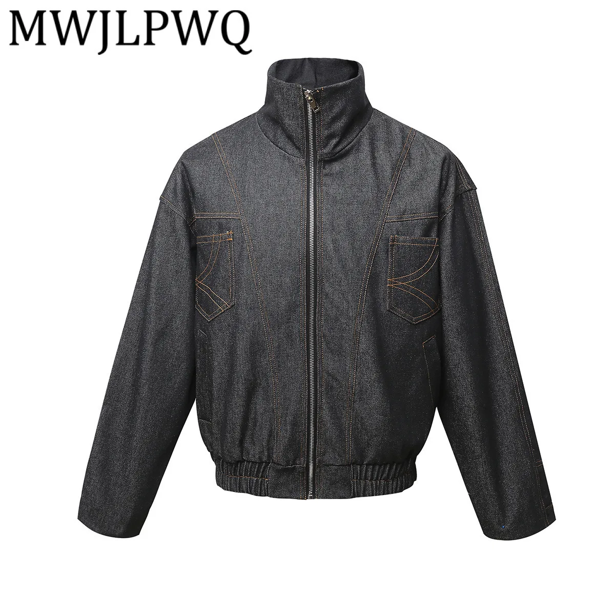 

MWJLPWQ Tide Американская мотоциклетная джинсовая куртка мужская High Street с воротником-стойкой повседневный короткий топ 2025 весна осень новинка 21406